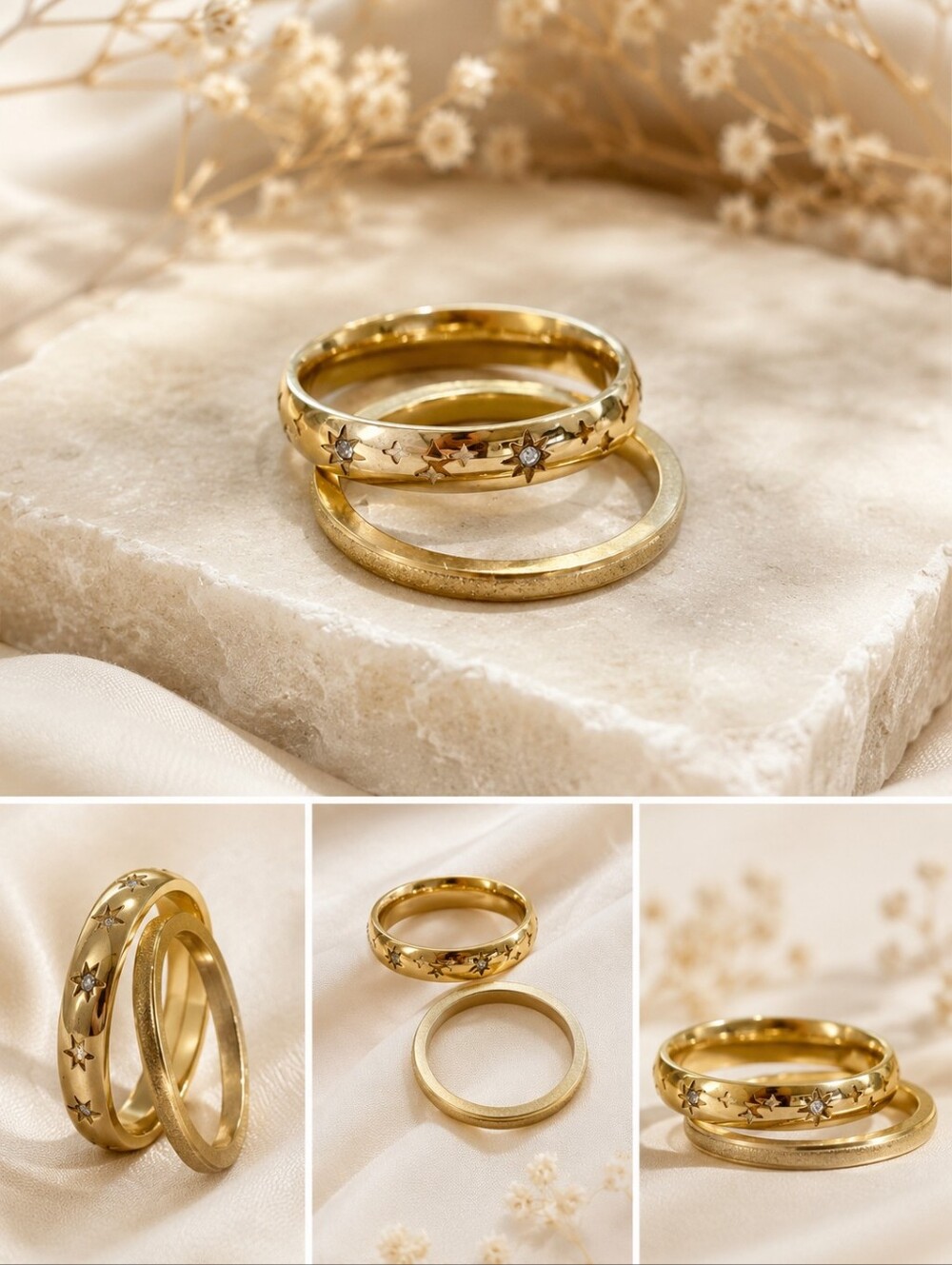 💙 2 Pc Bundle Of Celestial Stainless Steel Ring And Gold Band